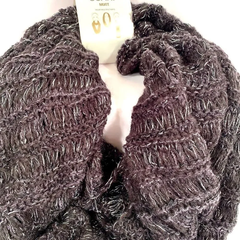 BLACK & METALLIC SILVER INFINITY SCARF MIXIT NWT